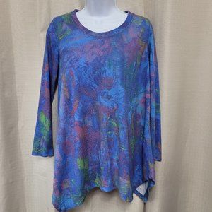 Philosophy Pullover Long Sleeve Tunic Top Women's Sz Small Dusk Brushstroke Blue